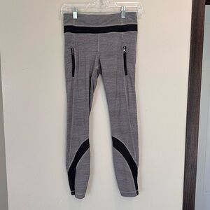 Lululemon Inspire Tight ll Gray/Black Mesh Sides Zippered Pockets Crop Legging